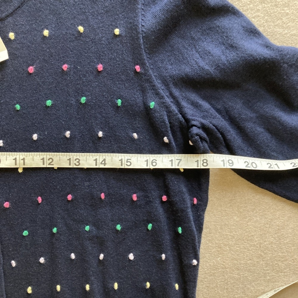 Talbots Charming Polkadot Cardigan Sz PM New Navy Embroidered Colorful - Picture 6 of 8